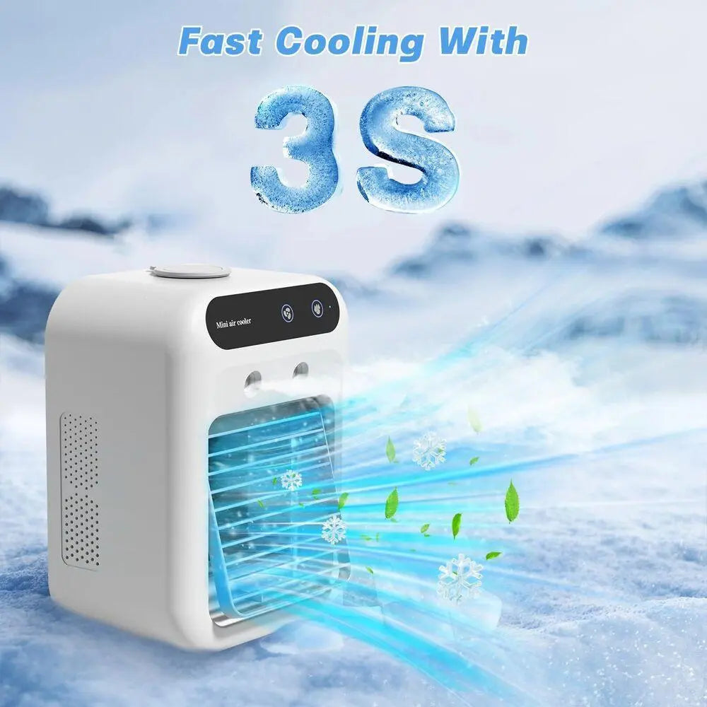 【FathersDayGift】 2026 NEW Portable Air Cooler,3-in-1 Cooling Fan with 2 Mist Speeds – Personal Evaporative Cooler for Bedroom, Office & Camping, 1800mAh Battery & 500ml Tank Portable Air Conditioner,summerwins
