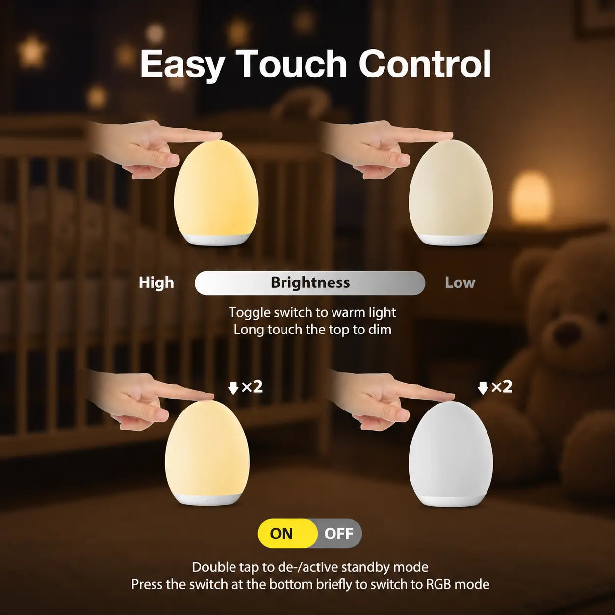 🌈 50% OFF 7-Color RGB Egg Night Light – Tap Control, Stepless Dimming & USB Rechargeable
