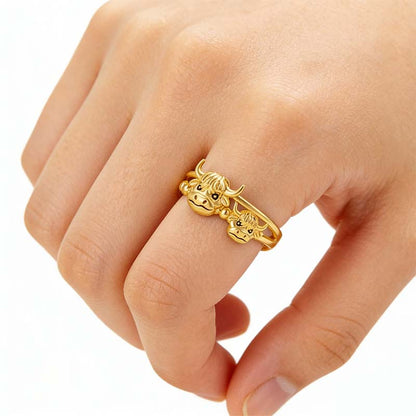 🔥LAST DAY 49% OFF - 💕 ✨ Handcrafted Highland Cow 925 Sterling Silver Adjustable Ring