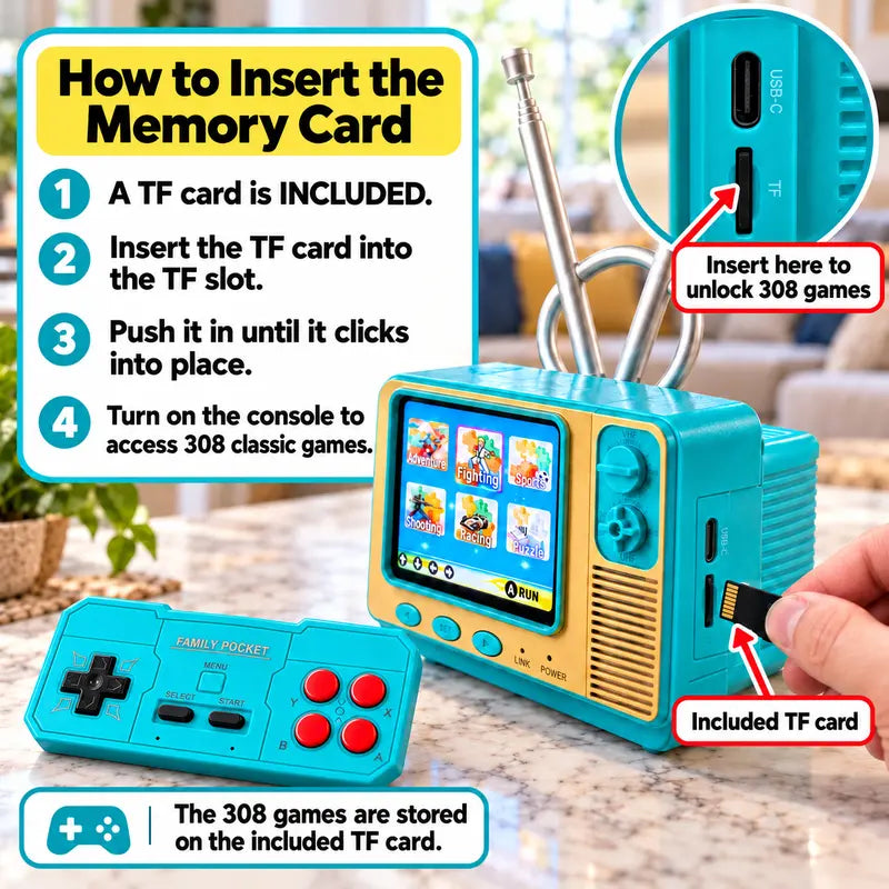 🎮🔥GV300 Retro Mini TV Gaming Console – 2.8' IPS Screen, 308 Classic Games & Wireless Controller