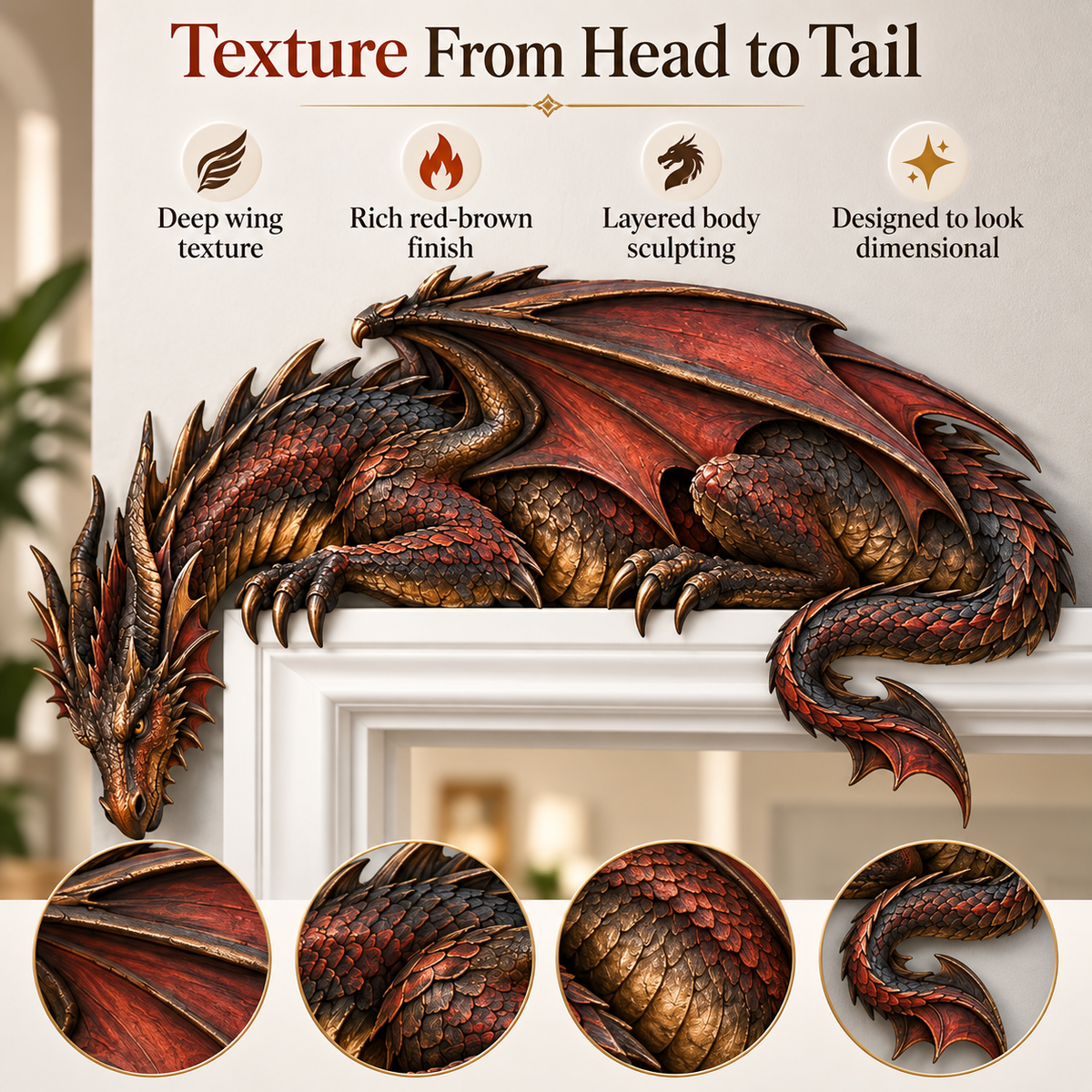⏳ Last Day 50% OFF – 🐉🔥 Sleeping Dragon Door Topper | Medieval Fantasy Dragon Guardian Wall Décor for Doorway, Gaming Room & Gothic Home 🏰✨