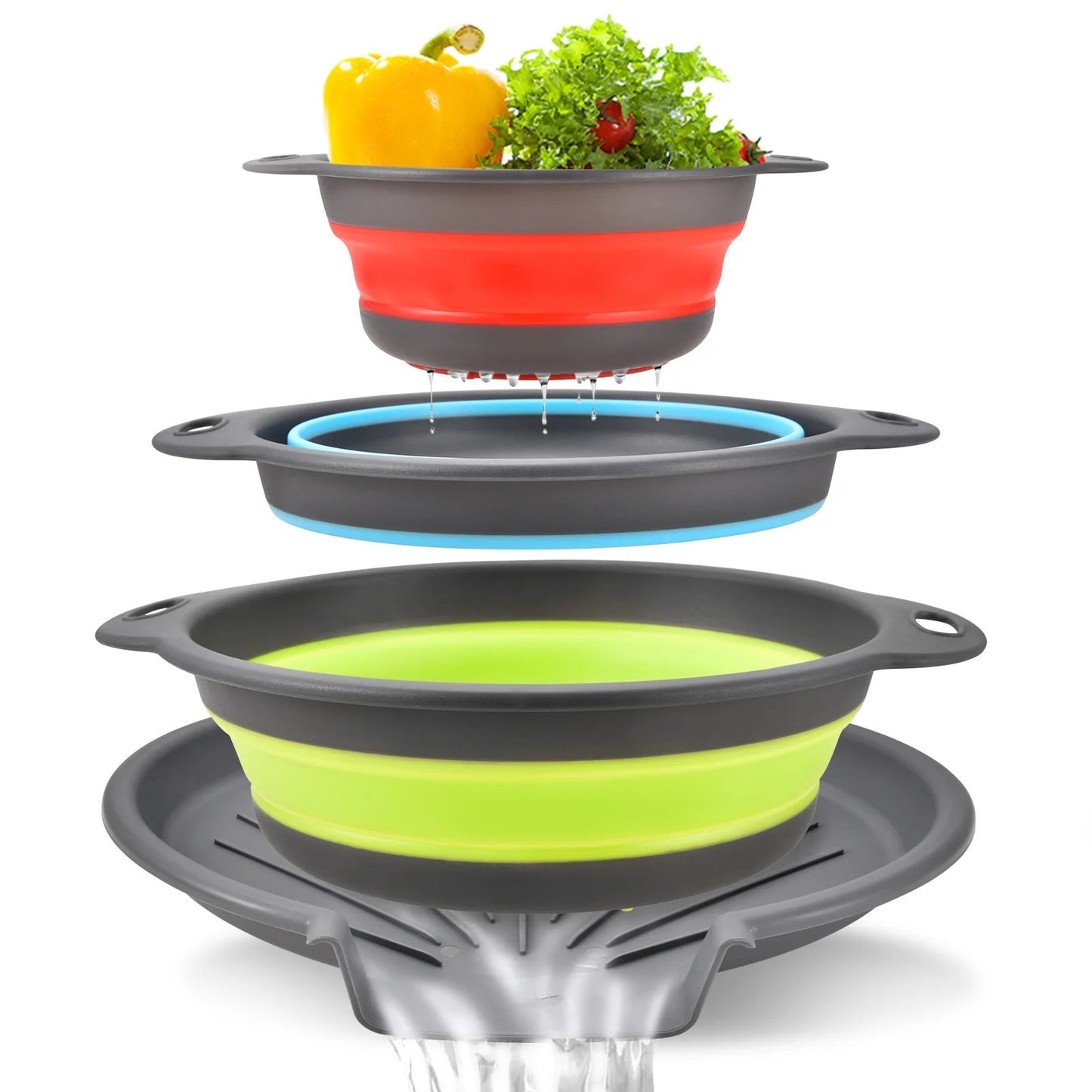 🥗 3-Piece Collapsible Colander Set – Space-Saving Strainers with Draining Base