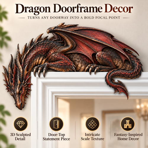 ⏳ Last Day 50% OFF – 🐉🔥 Sleeping Dragon Door Topper | Medieval Fantasy Dragon Guardian Wall Décor for Doorway, Gaming Room & Gothic Home 🏰✨