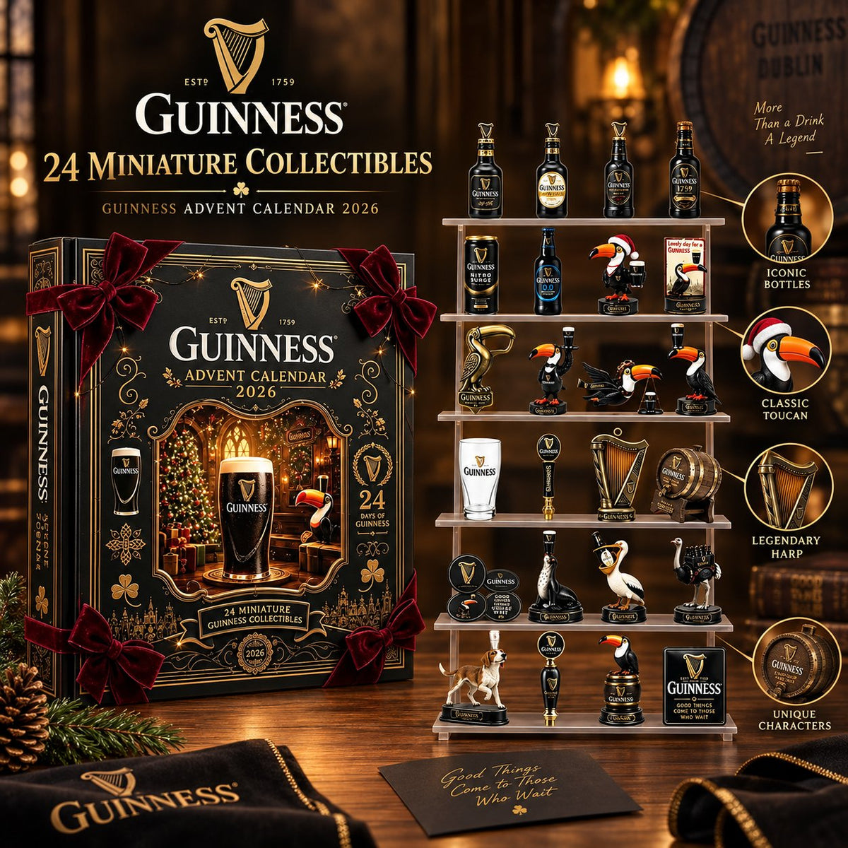 Guinness 2026 Limited Edition Advent Calendar 24-Piece Miniature Collectibles Holiday Countdown Gift for Beer Lovers & Collectors
