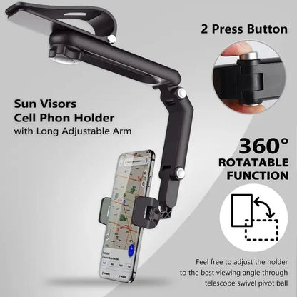 Car Phone Mount - Long Adjustable Arm, 360° Rotatable Anti-Scratch Secure Clamp