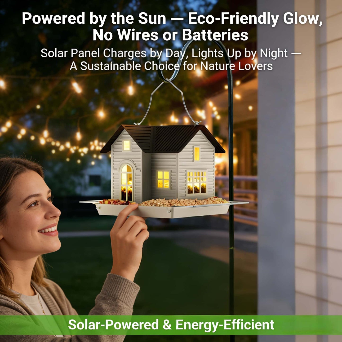 Solar‐Powered Hanging Bird Feeder with Glow – Sturdy Metal Hopper Design🌙🐦