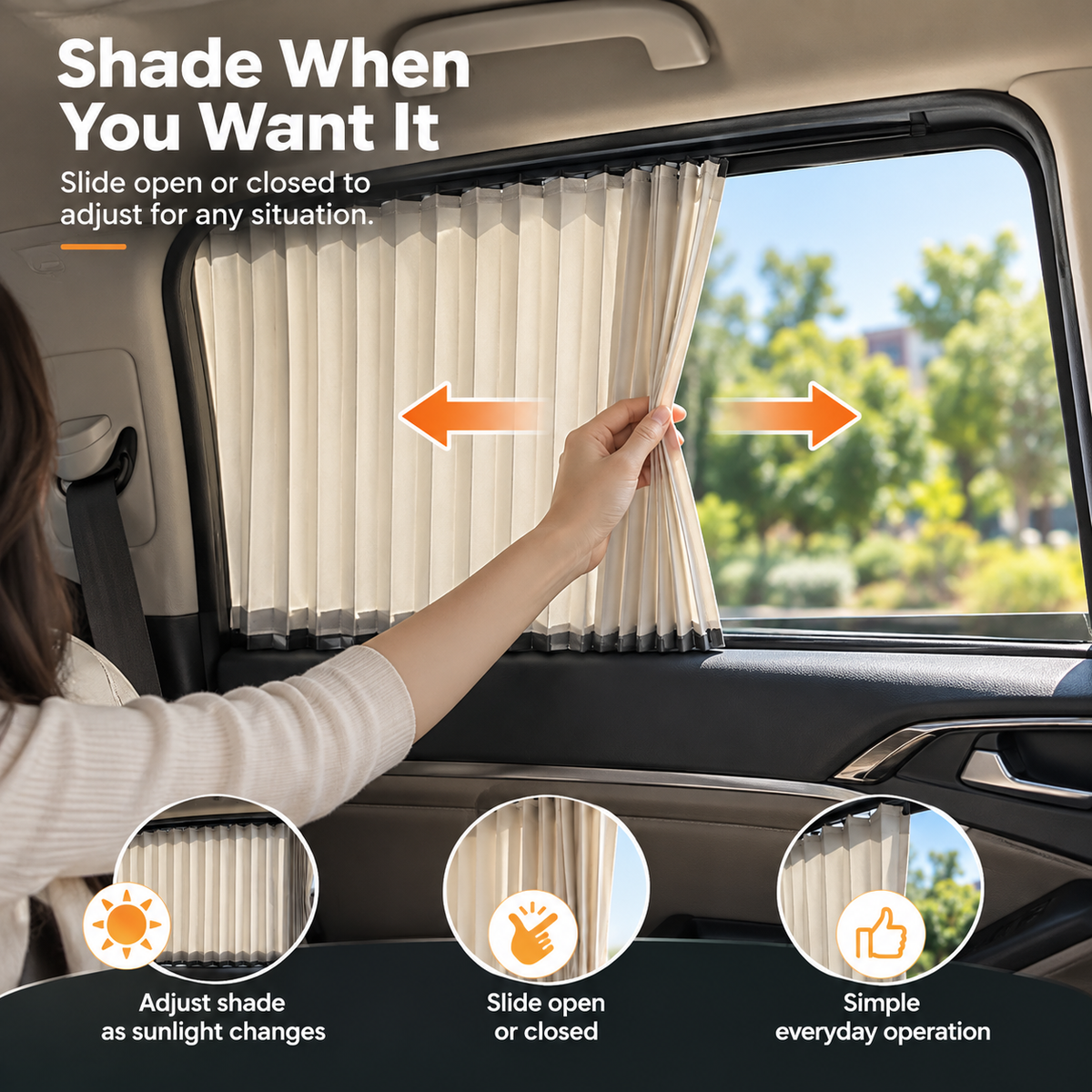 🚗 Pleated Car Window Sun Shade Curtains – Adjustable Rear Seat Privacy & Sun Protection