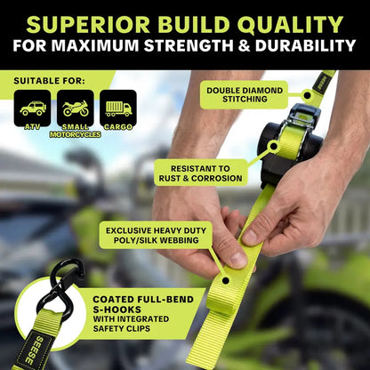 Car Tie Downs with Ratchets 1"x 11 ft-1500 LB Break Strength