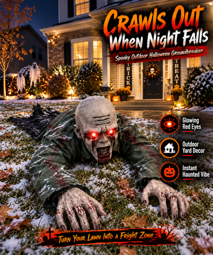 🔥 Crawling Zombie™ Halloween Porch Prop – Glowing Red Eyes & Realistic Horror Decor