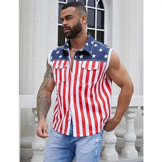 🦅4th of July Men’s and Women's American Flag Denim Vest