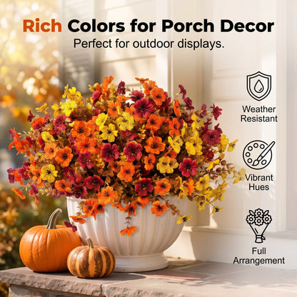🍂🧡Artificial Autumn Violet Flower Bouquet – Weatherproof Faux Fall Floral Stems for Porch & Home