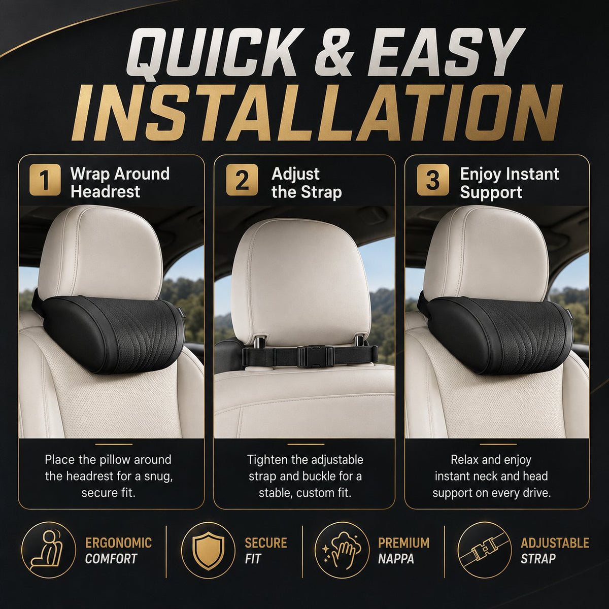 🚗💤 Relieve Driving Fatigue! Universal Memory Foam Car Headrest Neck Pillow, Ergonomic Support Auto Neck Cushion for Long Road Trips