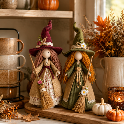 🍂🧙‍♀️ Whimsical Harvest Witch Doll Pair
