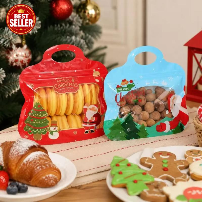 🎅LAST DAY SALE 60% OFF!!🎁Easy Fill, Easy Seal🎄 Festive Self-Seal Treat Bags – Santa & Snowman Print | Resealable, Food-Safe & Perfect for Cookies, Chocolates & Little Gifts⛄