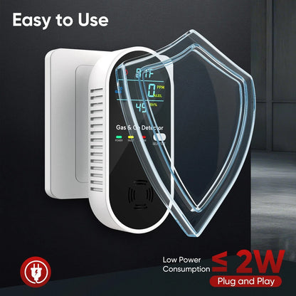 🛡️4 in 1 Gas & Carbon Monoxide Detector with Temperature and Humidity Display