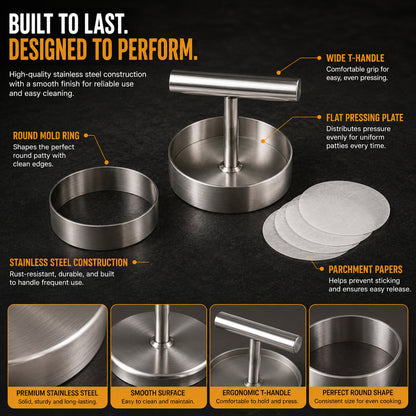 🍔 BBQ FAVORITE | Manual Burger Patty Press – Uniform Round Patties for Grilling, Meal Prep & Home Cooking