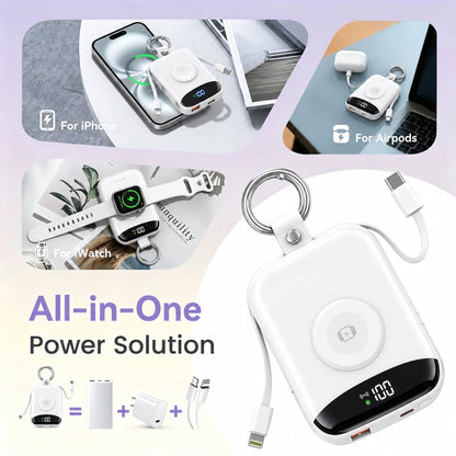 🔥10000mAh Portable Charger Power Bank with Built-in Cables Travel Keychain Battery Pack