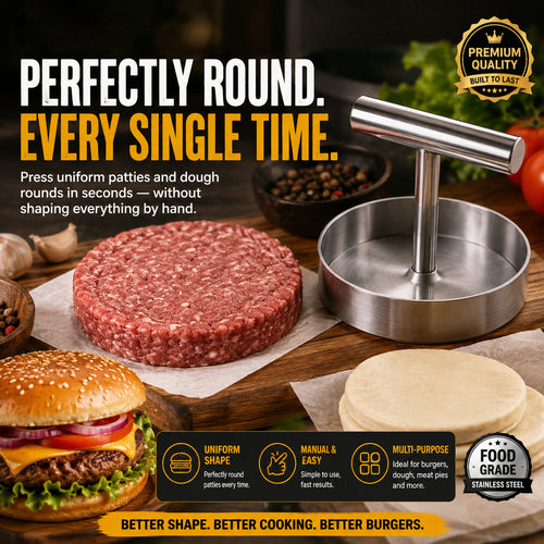 🍔 BBQ FAVORITE | Manual Burger Patty Press – Uniform Round Patties for Grilling, Meal Prep & Home Cooking