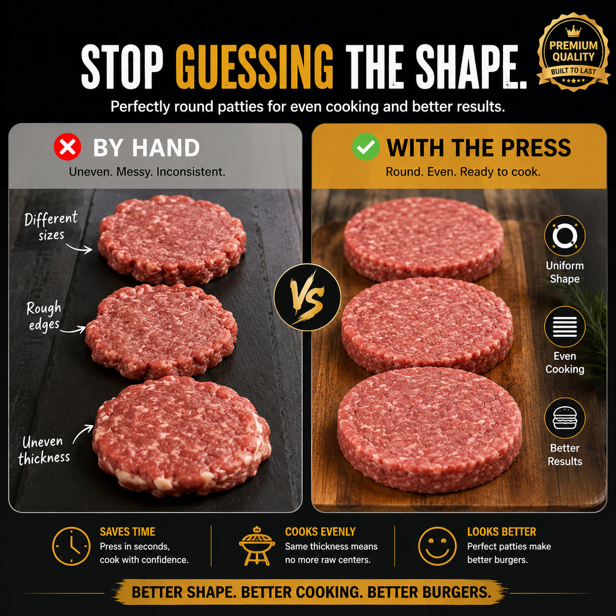 🍔 BBQ FAVORITE | Manual Burger Patty Press – Uniform Round Patties for Grilling, Meal Prep & Home Cooking