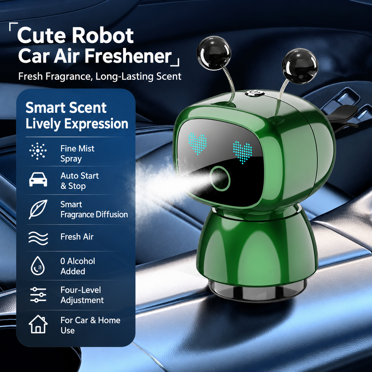Cute Robot Car Diffuser – Auto-Sensing Mist & LED Vent Freshener