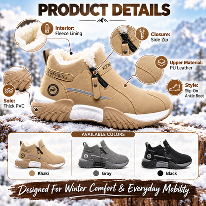 Warm Fleece Winter Snow Boots with Side Zip | Anti-Slip Outdoor Ankle Shoes