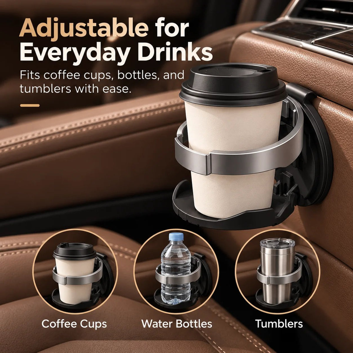 Foldable Car Cup Holder with Hook for Space-Saving Storage