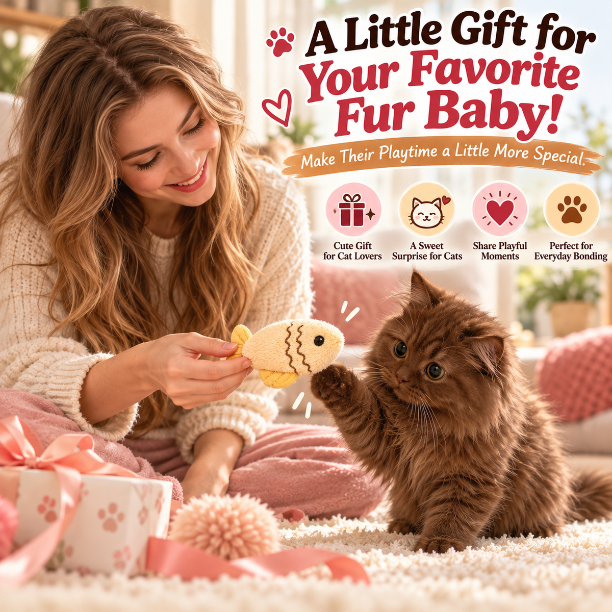 🐱🐟 Adorable Fish Plush Cat Toy – Soft & Cute Interactive Toy for Indoor Playtime 💕