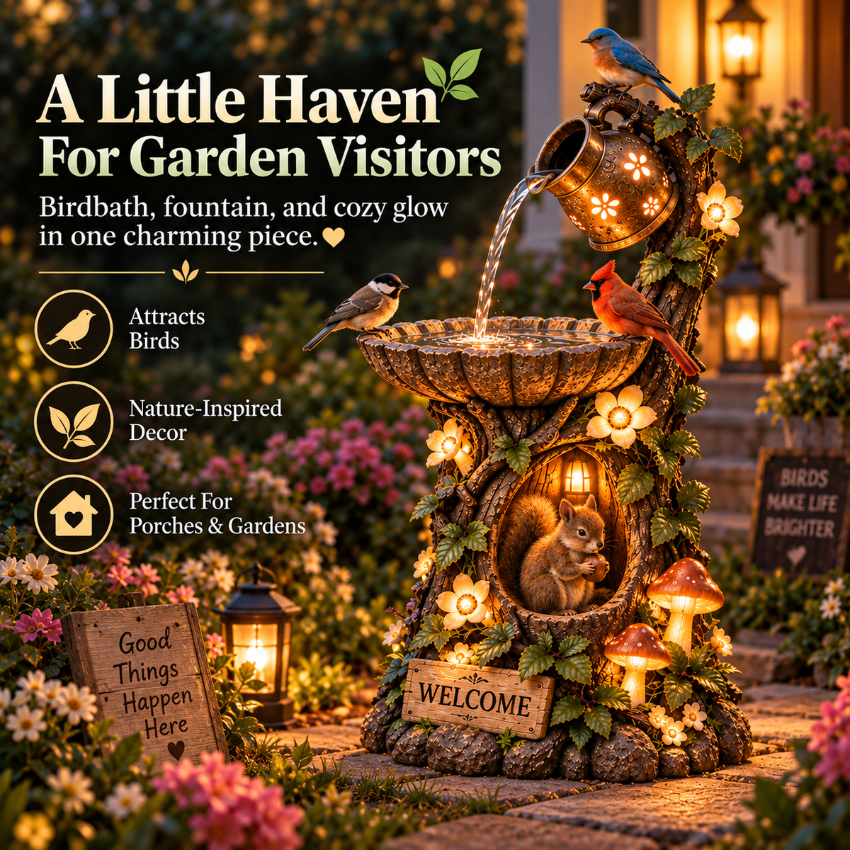 🚨Today Only: 49% OFF💥🐿️ Solar Birdbath Fountain Garden Decor – A Cozy Wildlife Haven for Your Yard