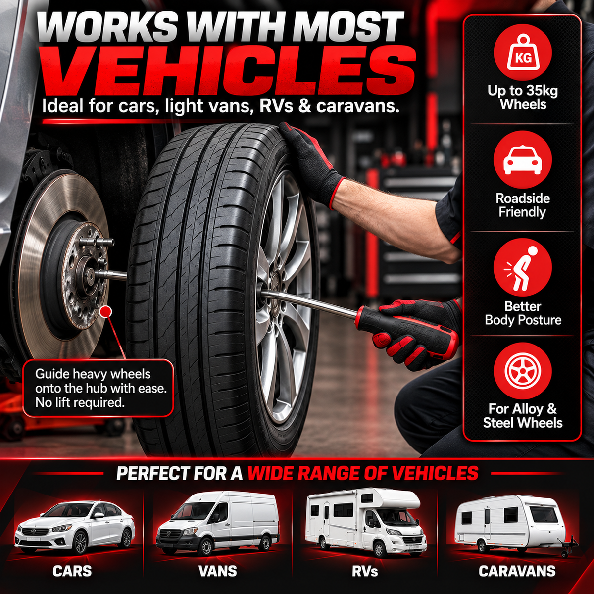 🔧 Heavy Wheel Fitting Tool – Hub Positioning & Tire Mounting Assistant