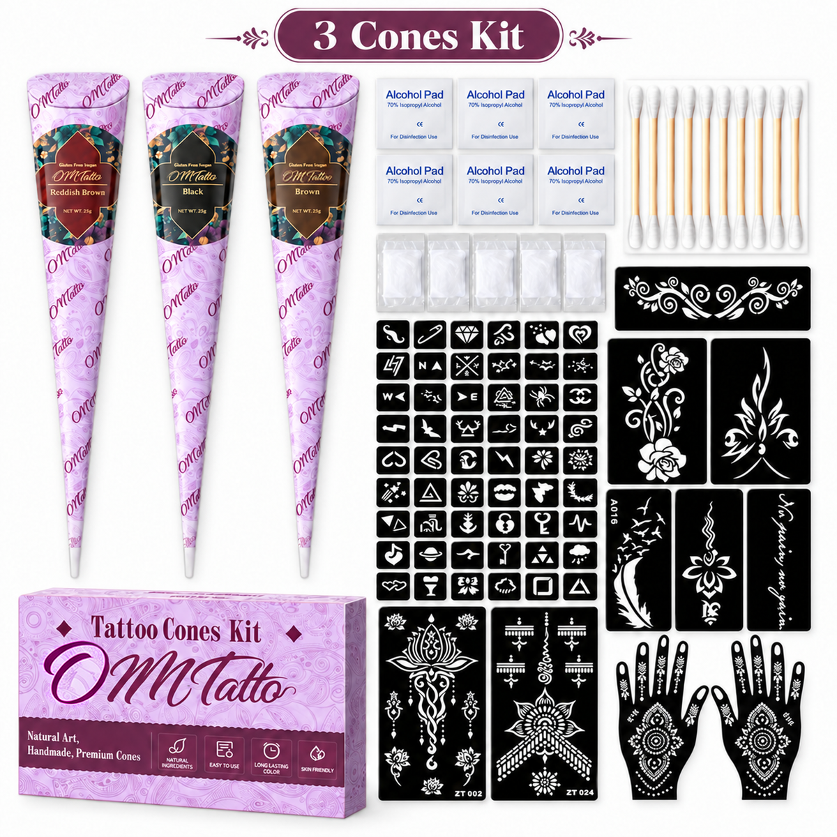 Henna Tattoo Kit with Stencils – Temporary Body Art Cones for Hands & Creative Designs