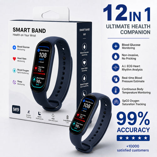 🔥80% OFF Launch Offer 🏆 2026 M9 Non-Invasive Smart Band 📈12 health reports - No-Prick