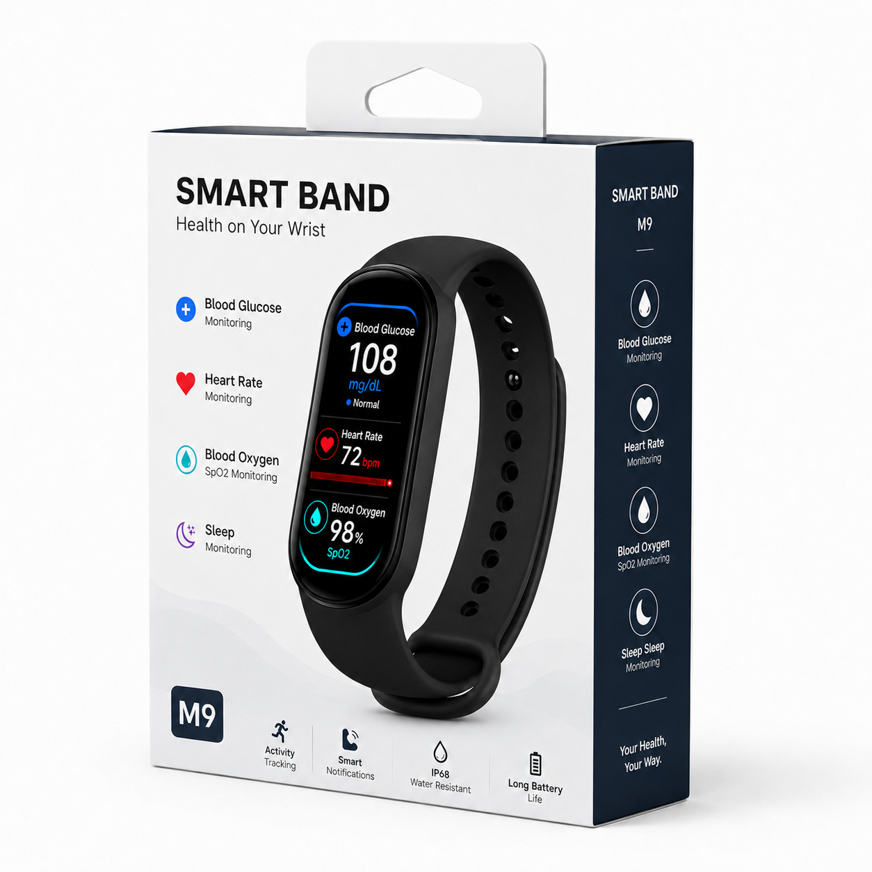 🔥80% OFF Launch Offer 🏆 2026 M9 Non-Invasive Smart Band 📈12 health reports - No-Prick