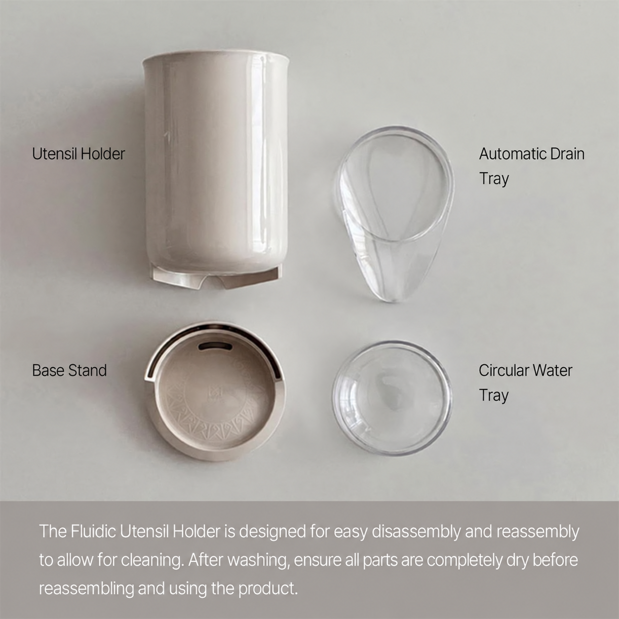 fluidic Utensil Holder - Elegant Cream Beige Color, Hygienic Kitchen Organization with Efficient Drainage System