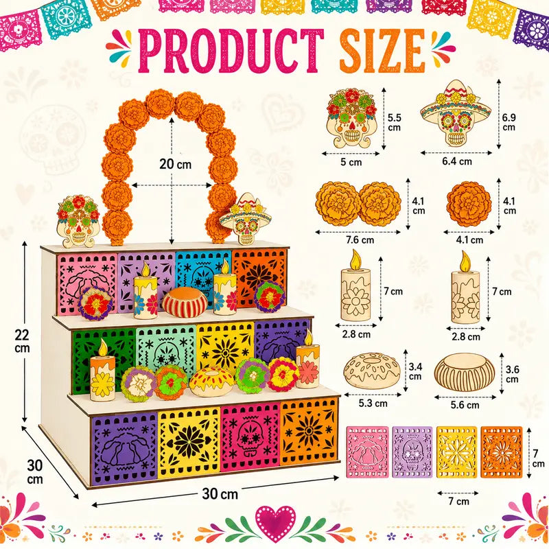 3-Tier Mexican Day of the Dead Traditional Wooden Altar Display Set