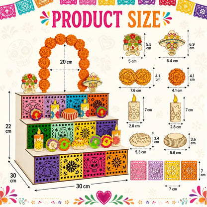 3-Tier Mexican Day of the Dead Traditional Wooden Altar Display Set