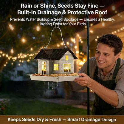 🚚Free Shipping🐦🌙Solar‑Powered Hanging Bird Feeder with Glow – Sturdy Metal Hopper Design