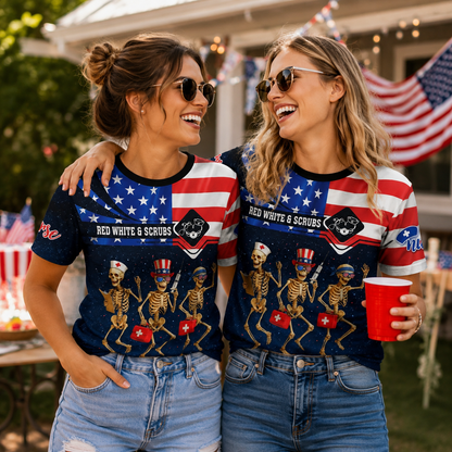 🇺🇸Funny Nurse Skeleton 4th of July Shirt – Patriotic Scrub Life Tee for RN CNA LPN