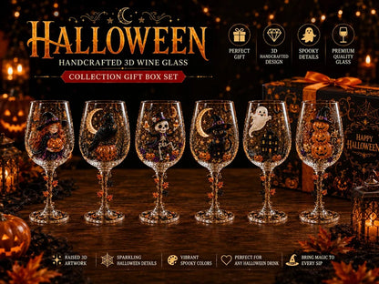 🔥LAST DAY 50% OFF - 🎁 Halloween 3D Wine Glass Collection Gift Box Set – 6 Spooky Collectible Designs 🎃🍷