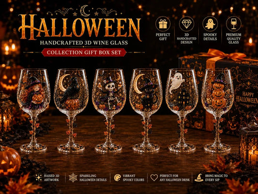 🔥LAST DAY 50% OFF - 🎁 Halloween 3D Wine Glass Collection Gift Box Set – 6 Spooky Collectible Designs 🎃🍷