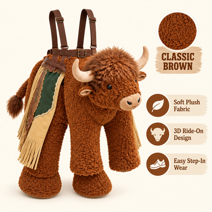 🤠 Kids Plush Ride-On Bison Costume – 3D Cowboy Halloween & Party Dress-Up