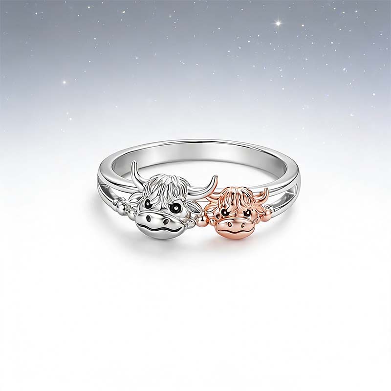 🔥LAST DAY 49% OFF - 💕 ✨ Handcrafted Highland Cow 925 Sterling Silver Adjustable Ring