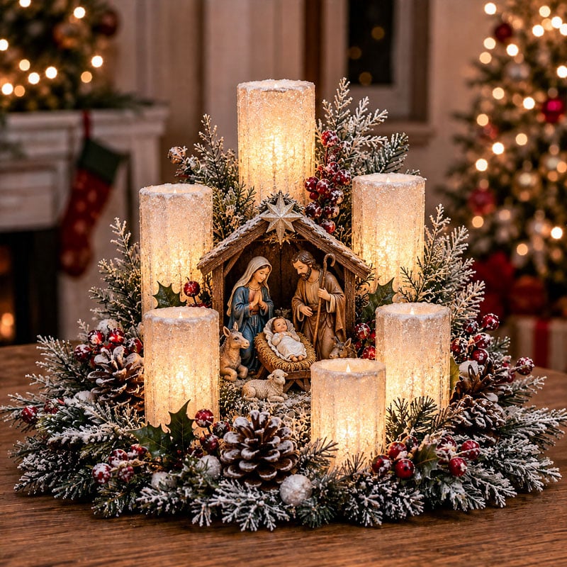 🌲Christmas Lighted Centerpiece with Flameless Candle Glow