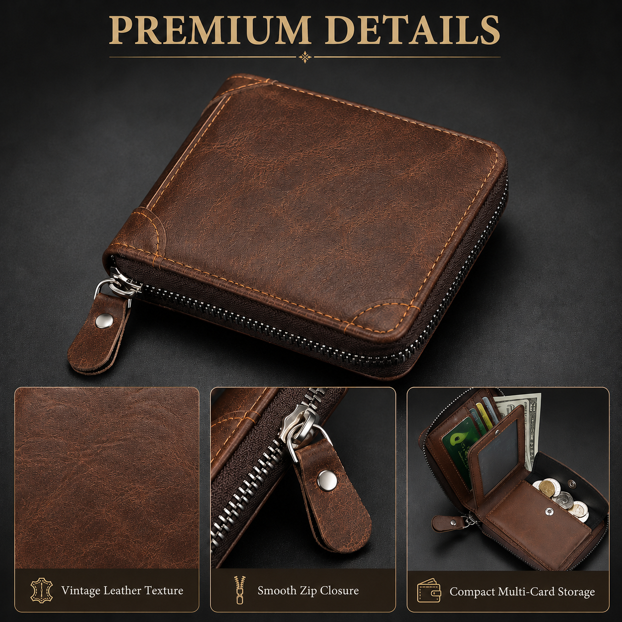 🔥LAST DAY 49% OFF🔥💼 Vintage Zip Wallet, Bifold Card Coin Purse