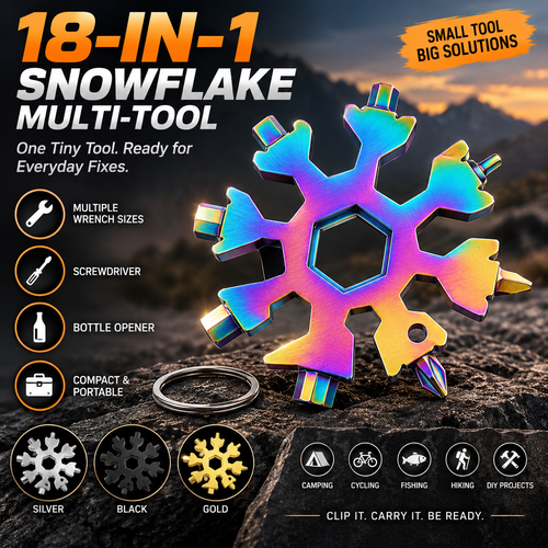 ❄️ 18-in-1 Snowflake Multi-Tool – Pocket Wrench, Screwdriver & Bottle Opener