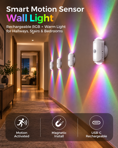 Smart Motion Sensor Wall Light – Rechargeable RGB & Warm Light
