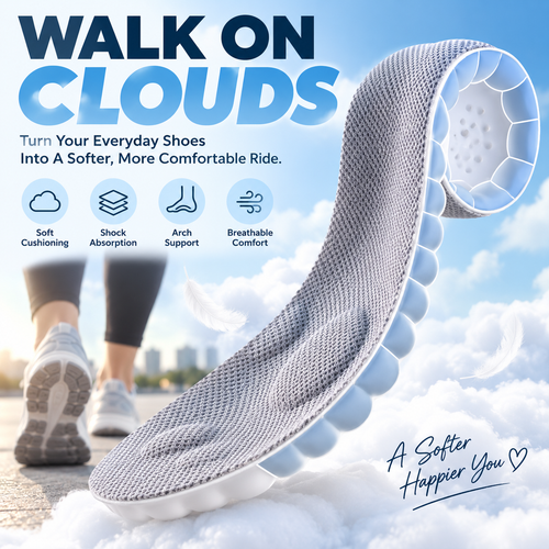 ☁️ 2pairs  4D Cloud Comfort Insoles – Soft Cushioning & All-Day Support