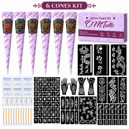 Henna Tattoo Kit with Stencils – Temporary Body Art Cones for Hands & Creative Designs