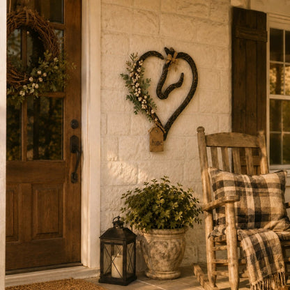 ✨Rustic Horse Heart Wall Decor with Greenery – Farmhouse Equestrian Home Accent