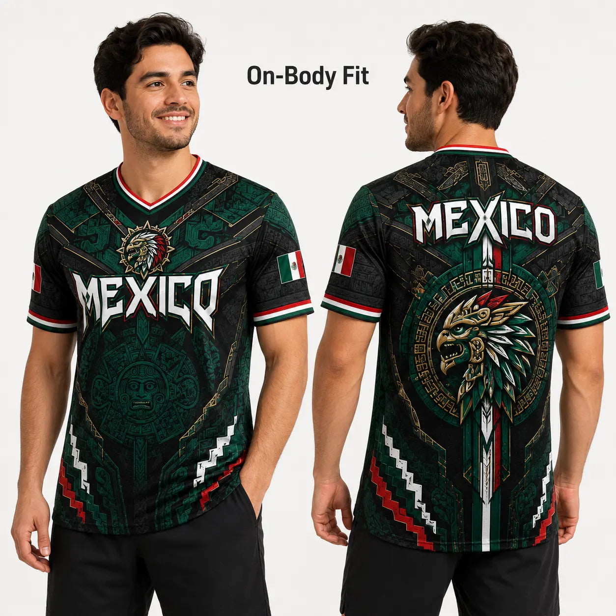 2026 Mexico Eagle Warrior Soccer Jersey⚽ – Aztec Calendar Graphic V-Neck Fan Shirt for Men
