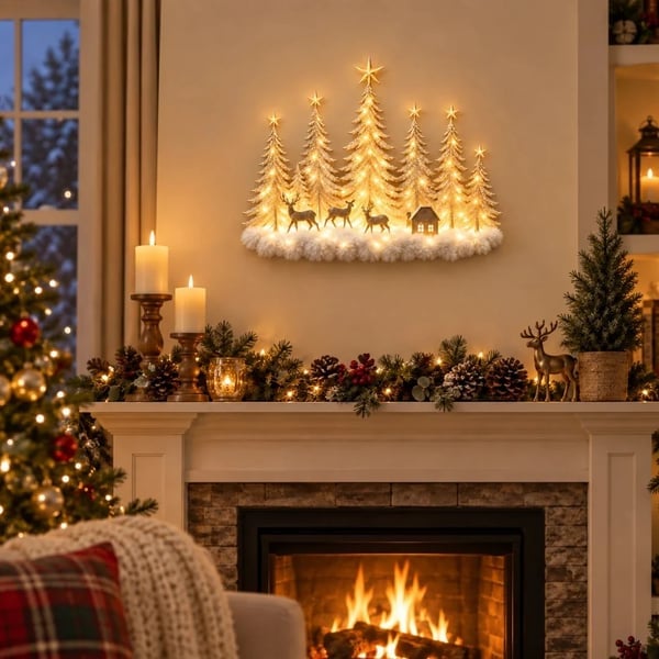 🔥HOT SALE🔥🌲 Step Into an Enchanted Winter Grove: Lighted Christmas Woodland Forest Wall Decor